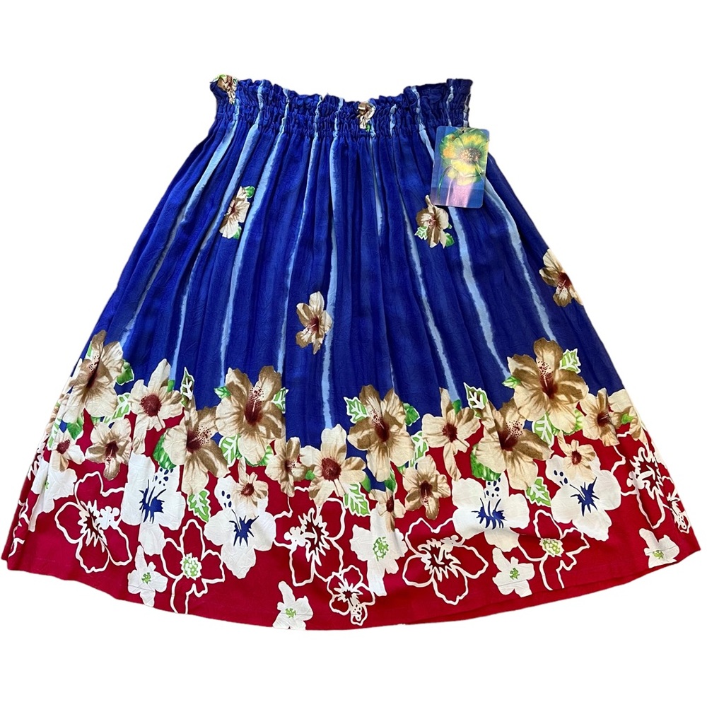 NWT Jams Word Floral Red Blue Gathered skirt, Size Large